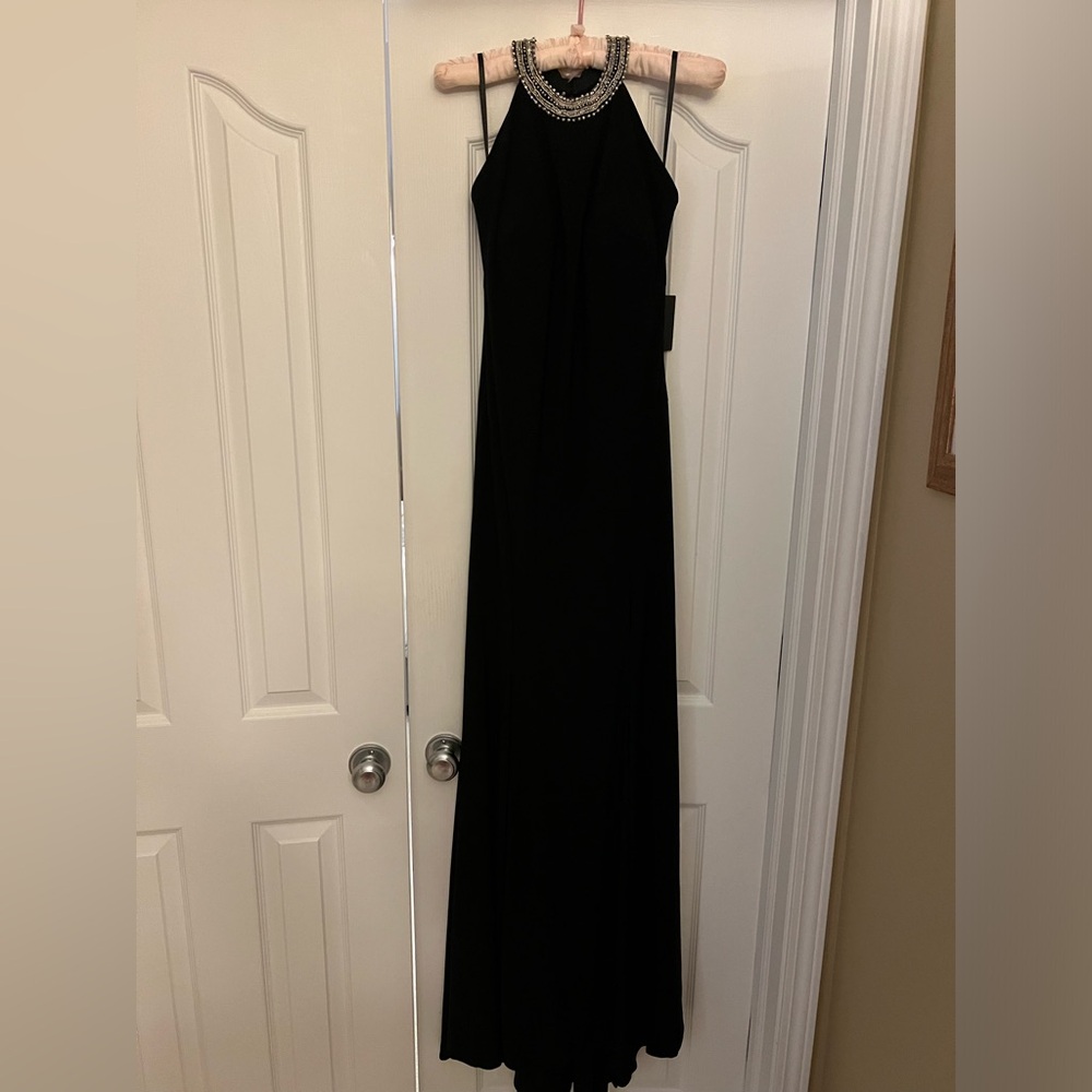 Mac Duggal Black Halter Gown with Slit - Picture 4 of 16